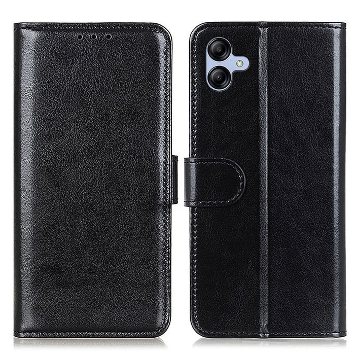 For Samsung Galaxy A05 4G Case Leather Phone Cover Wallet Crazy Horse Texture Stand Shell - Black - 1