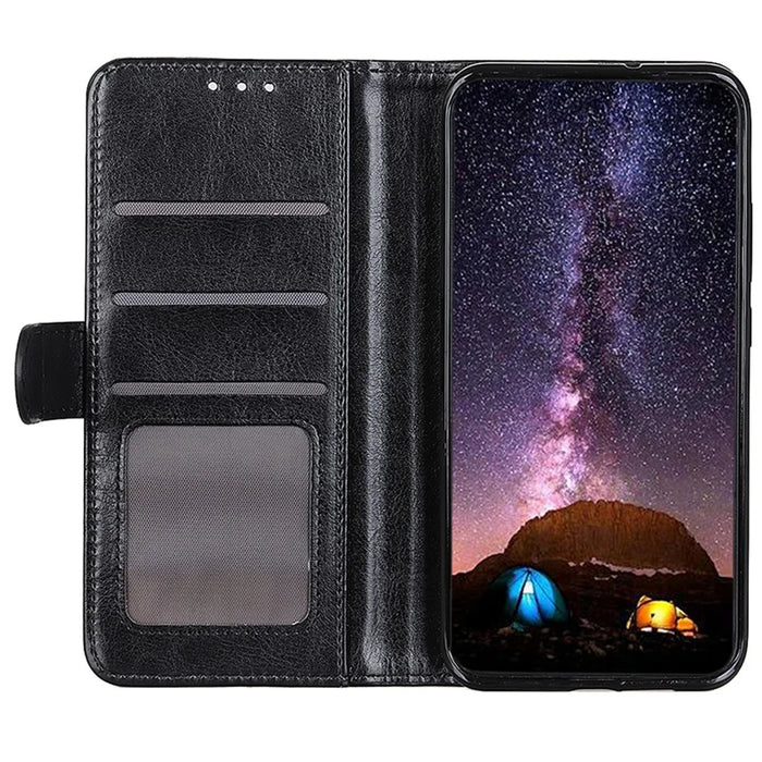 For Samsung Galaxy A05 4G Case Leather Phone Cover Wallet Crazy Horse Texture Stand Shell - Black - 2
