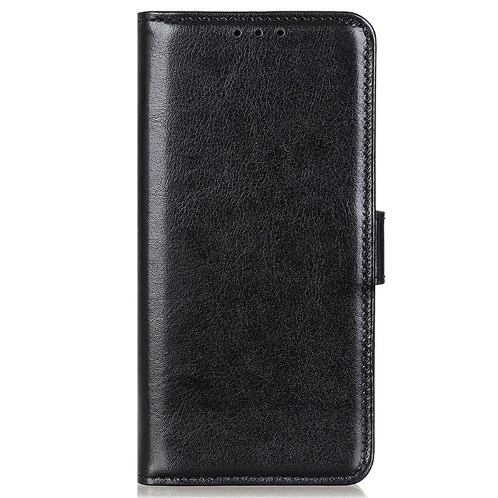 For Samsung Galaxy A05 4G Case Leather Phone Cover Wallet Crazy Horse Texture Stand Shell - Black - 5