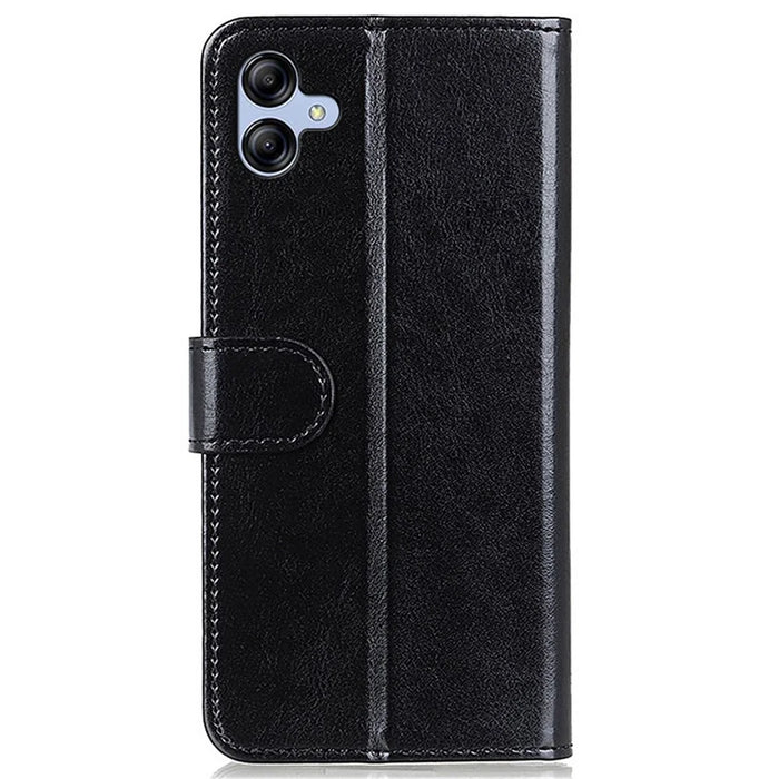 For Samsung Galaxy A05 4G Case Leather Phone Cover Wallet Crazy Horse Texture Stand Shell - Black - 6