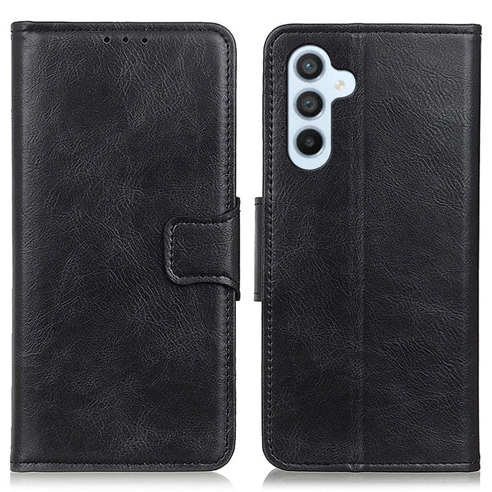 For Samsung Galaxy A05s 4G Case PU Leather Case Crazy Horse Texture Wallet Stand Phone Cover - Black - 1