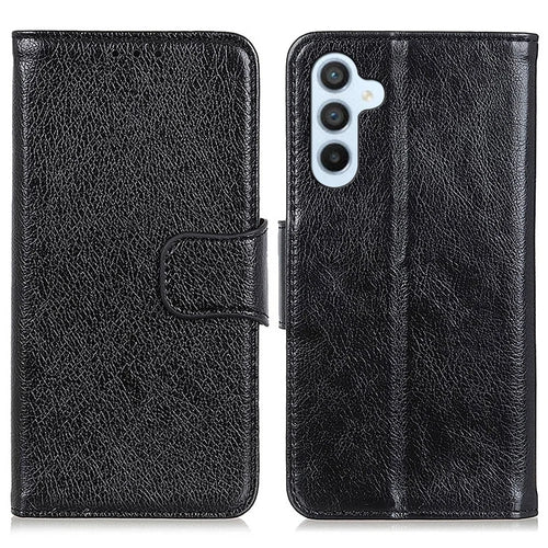 For Samsung Galaxy A05s 4G Case Nappa Texture Split Leather Stand Wallet Phone Cover - Black - 1