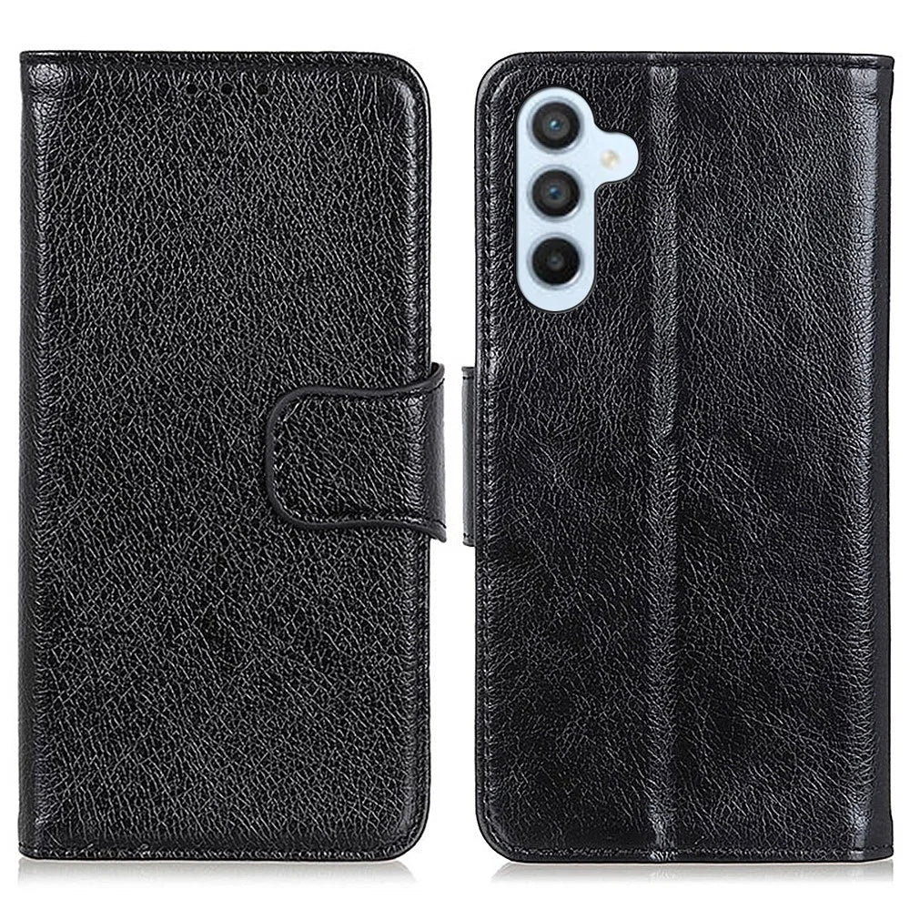 For Samsung Galaxy A05s 4G Case Nappa Texture Split Leather Stand Wallet Phone Cover - Black - 1