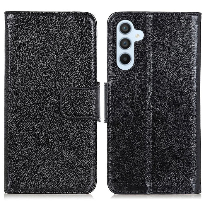 For Samsung Galaxy A05s 4G Case Nappa Texture Split Leather Stand Wallet Phone Cover - Black - 1