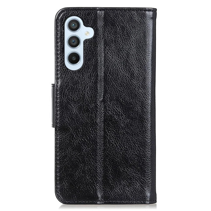 For Samsung Galaxy A05s 4G Case Nappa Texture Split Leather Stand Wallet Phone Cover - Black - 7