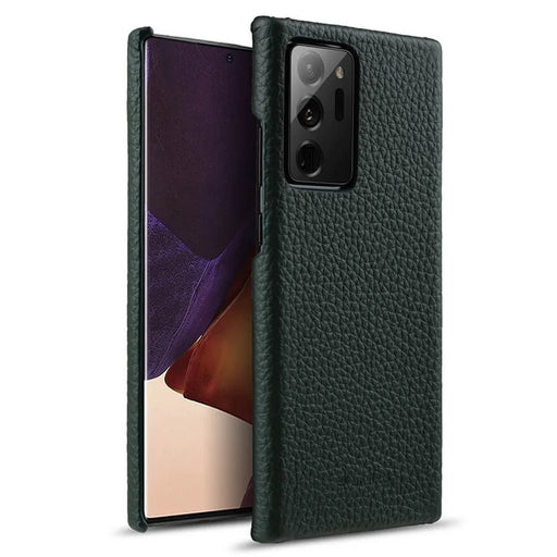 MELKCO Shockproof Phone Case for Samsung Galaxy Note20 Ultra / Note20 Ultra 5G , Genuine Cow Leather Coated PC Protective Cover - Midnight Green - 1