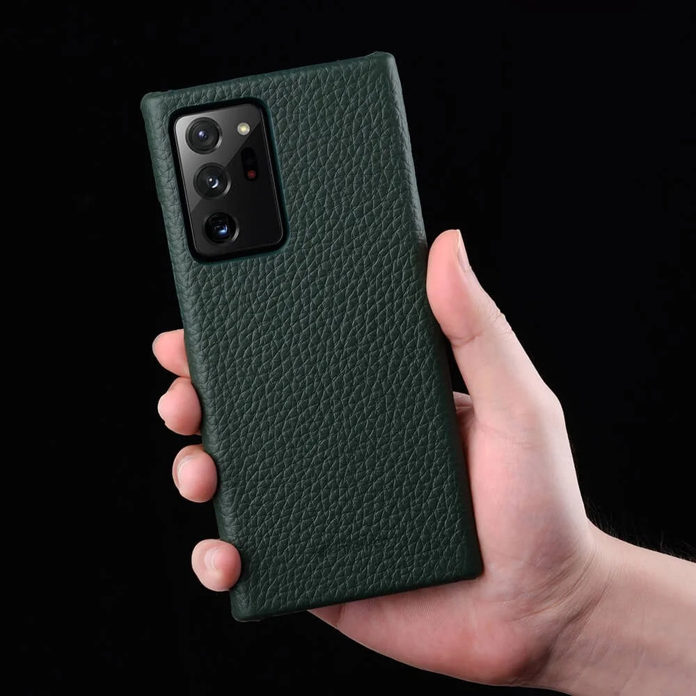 MELKCO Shockproof Phone Case for Samsung Galaxy Note20 Ultra / Note20 Ultra 5G , Genuine Cow Leather Coated PC Protective Cover - Midnight Green - 2