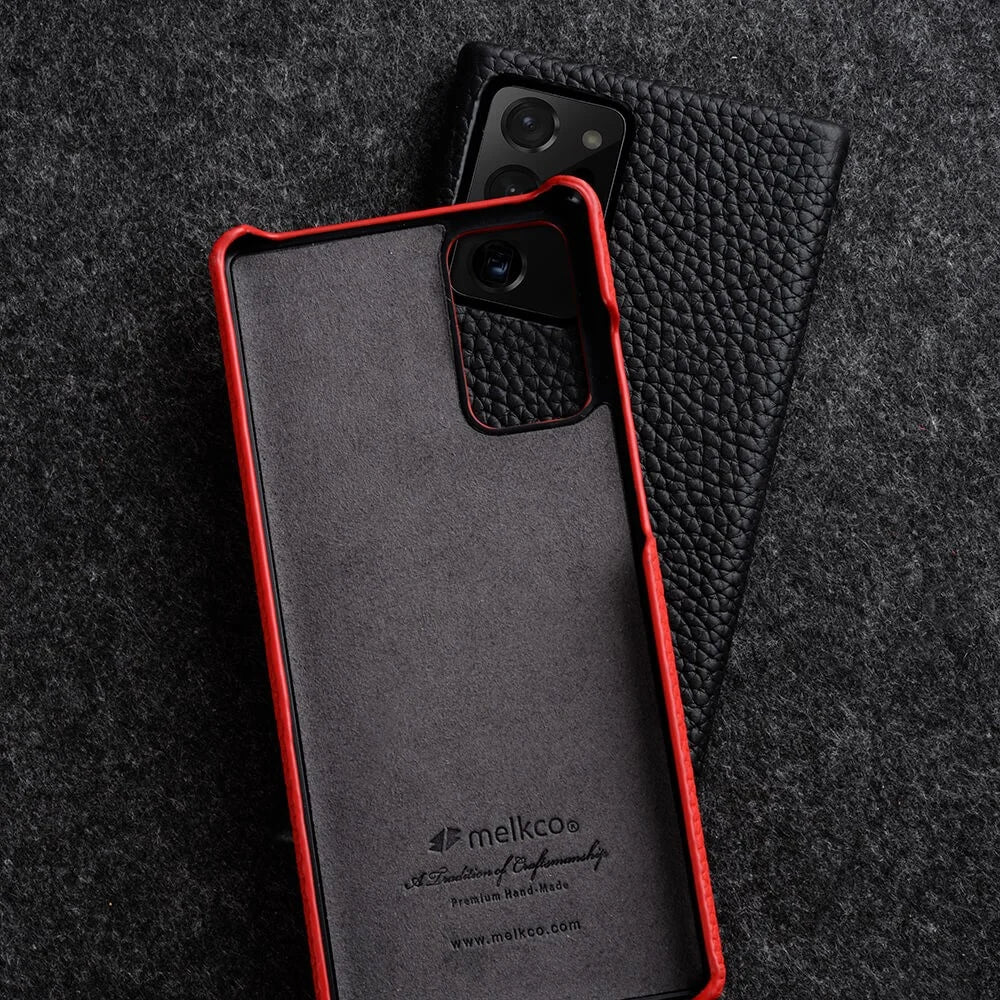 MELKCO Shockproof Phone Case for Samsung Galaxy Note20 Ultra / Note20 Ultra 5G , Genuine Cow Leather Coated PC Protective Cover - Midnight Green - 6