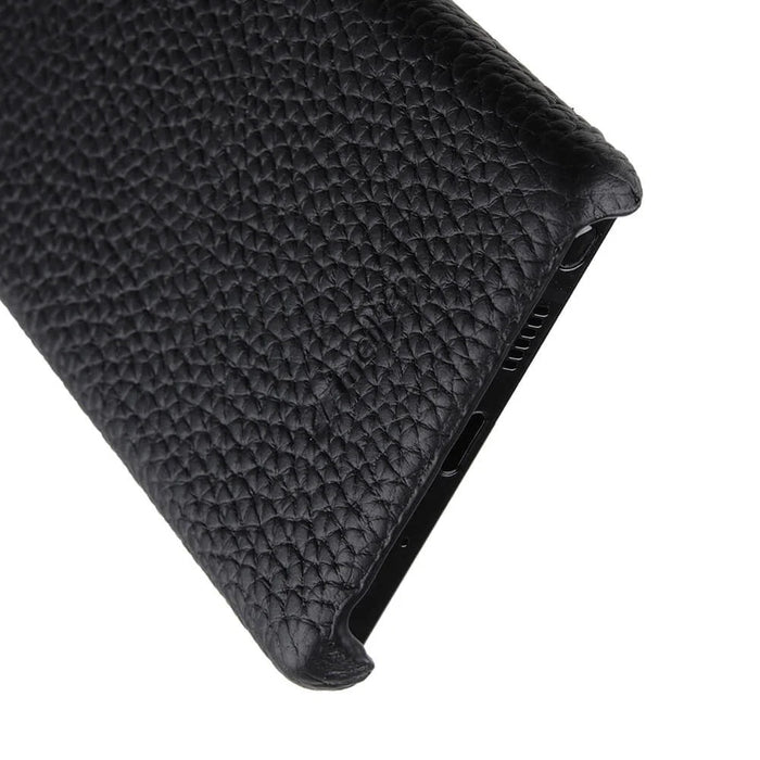 MELKCO Back Phone Case for Samsung Galaxy Note20 / Note20 5G , Genuine Cow Leather Coated PC Anti-Drop Cover - Black - 3