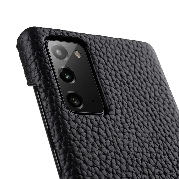 MELKCO Back Phone Case for Samsung Galaxy Note20 / Note20 5G , Genuine Cow Leather Coated PC Anti-Drop Cover - Black - 4