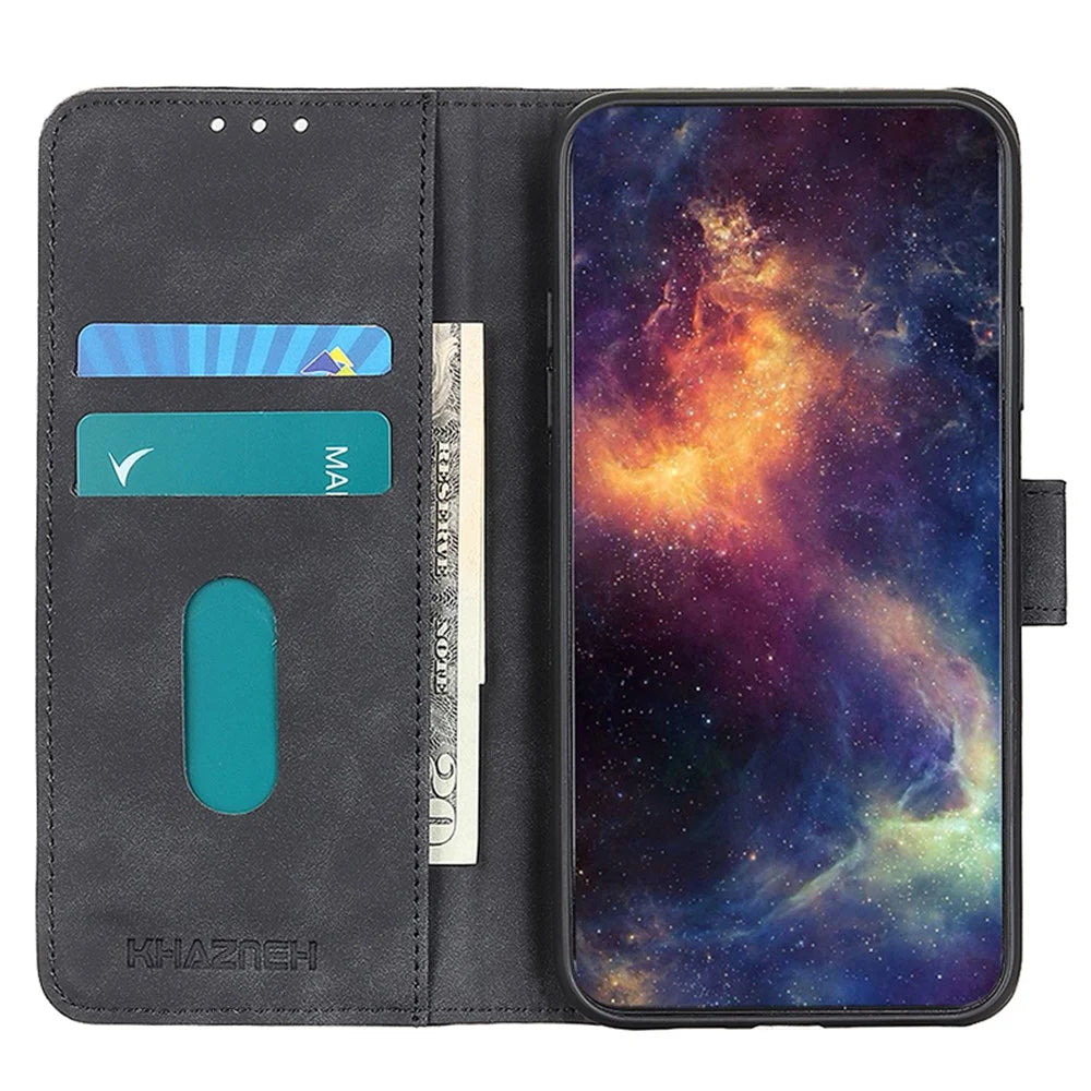 KHAZNEH For Samsung Galaxy A05s 4G Case Retro Texture PU Leather Wallet Mobile Phone Cover - Black - 2