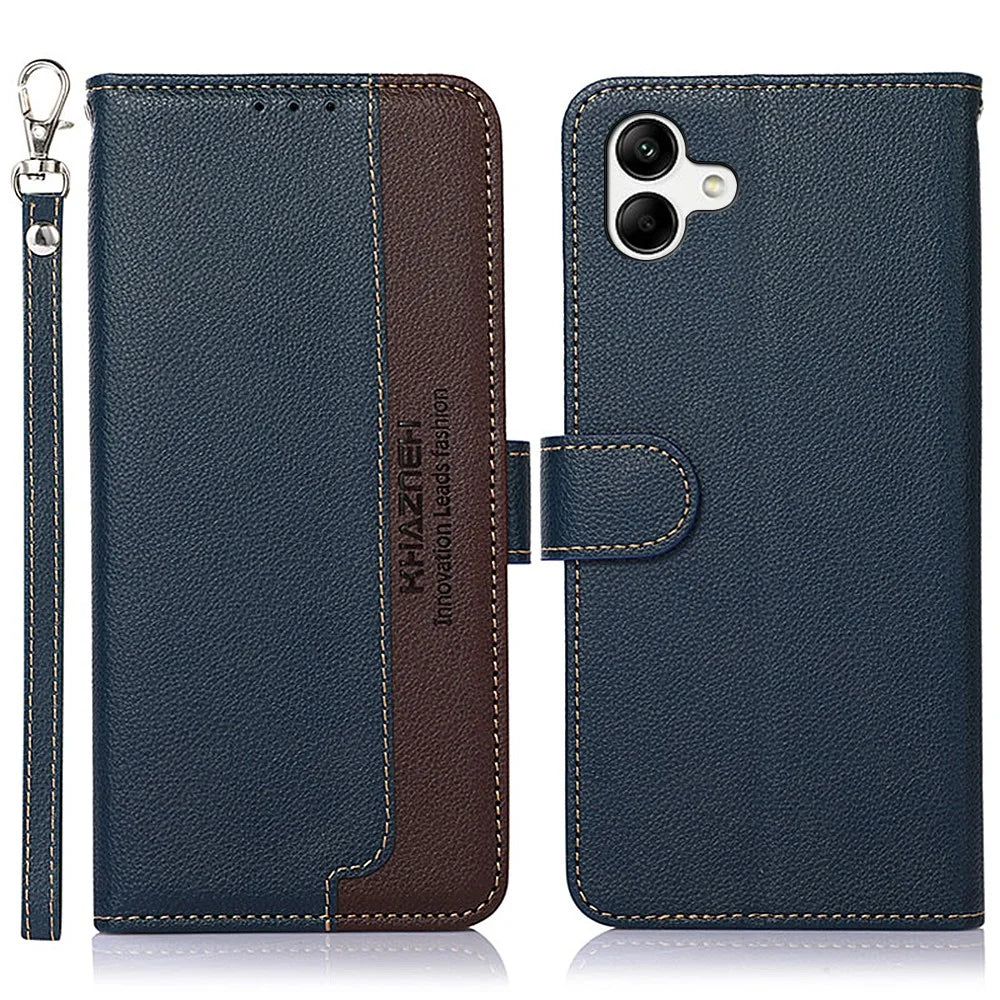 KHAZNEH For Samsung Galaxy A05 4G Case RFID Blocking Wallet PU Leather Phone Stand Cover - Blue - 1