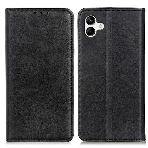 For Samsung Galaxy A05 4G Case Split Leather Cover Wallet Stand Cowhide Texture Phone Shell - Black - 1