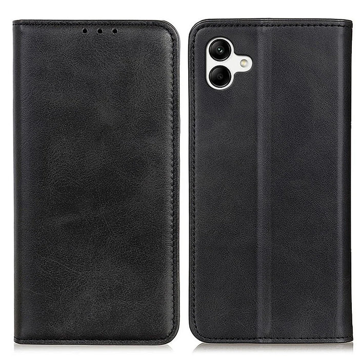 For Samsung Galaxy A05 4G Case Split Leather Cover Wallet Stand Cowhide Texture Phone Shell - Black - 1