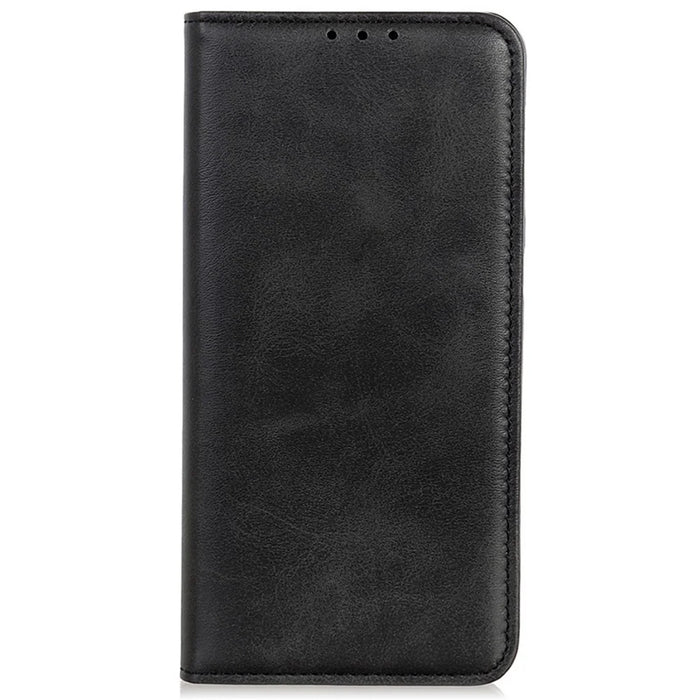 For Samsung Galaxy A05 4G Case Split Leather Cover Wallet Stand Cowhide Texture Phone Shell - Black - 6