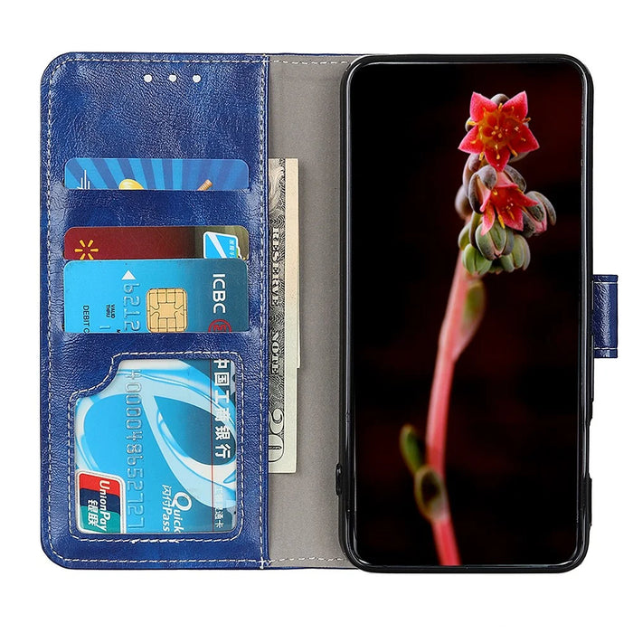 Leather Phone Shell for Samsung Galaxy A05 4G Case Crazy Horse Texture Phone Cover - Blue - 2