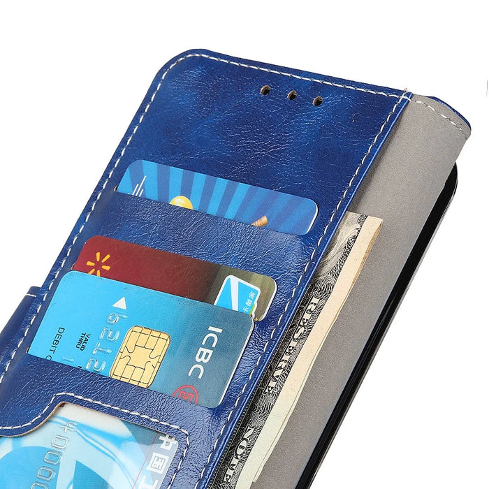 Leather Phone Shell for Samsung Galaxy A05 4G Case Crazy Horse Texture Phone Cover - Blue - 6