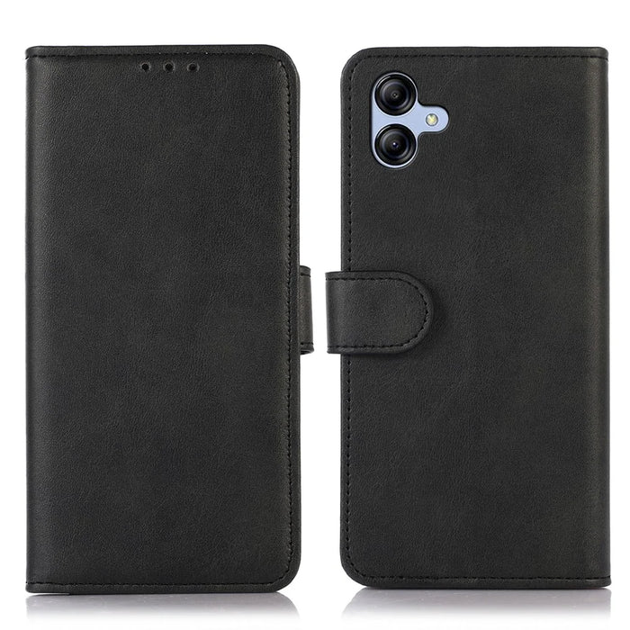For Samsung Galaxy A05 4G Case Cowhide Texture Anti-Scratch Leather Phone Stand Cover Wallet - Black - 1