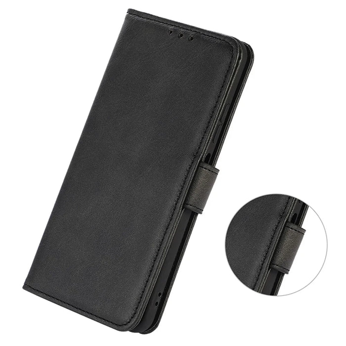 For Samsung Galaxy A05 4G Case Cowhide Texture Anti-Scratch Leather Phone Stand Cover Wallet - Black - 5