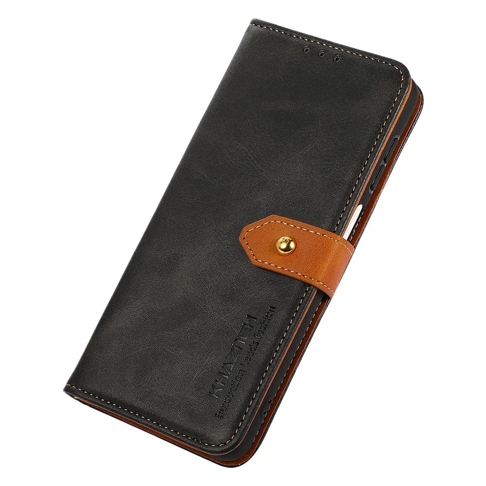 KHAZNEH For Samsung Galaxy A05 4G Case Cowhide Texture PU Leather Stand Wallet Phone Cover - Black - 5