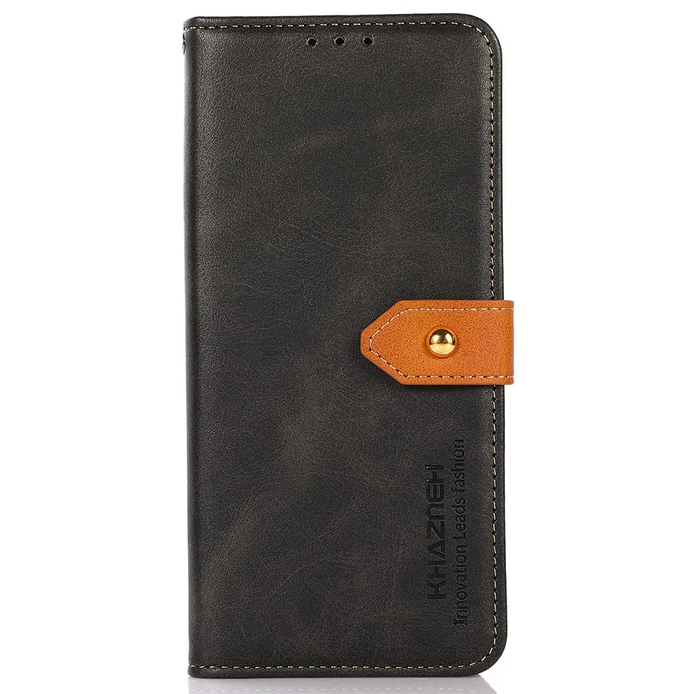 KHAZNEH For Samsung Galaxy A05 4G Case Cowhide Texture PU Leather Stand Wallet Phone Cover - Black - 6