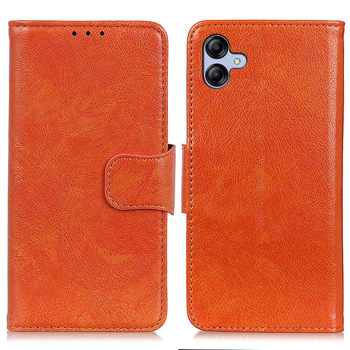 For Samsung Galaxy A05 4G Case Nappa Texture Split Leather Foldable Stand Phone Cover - Orange - 1