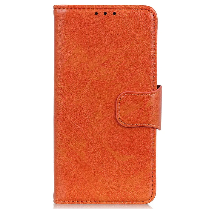 For Samsung Galaxy A05 4G Case Nappa Texture Split Leather Foldable Stand Phone Cover - Orange - 6
