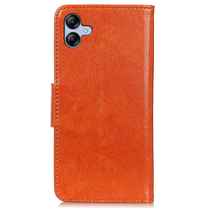 For Samsung Galaxy A05 4G Case Nappa Texture Split Leather Foldable Stand Phone Cover - Orange - 7