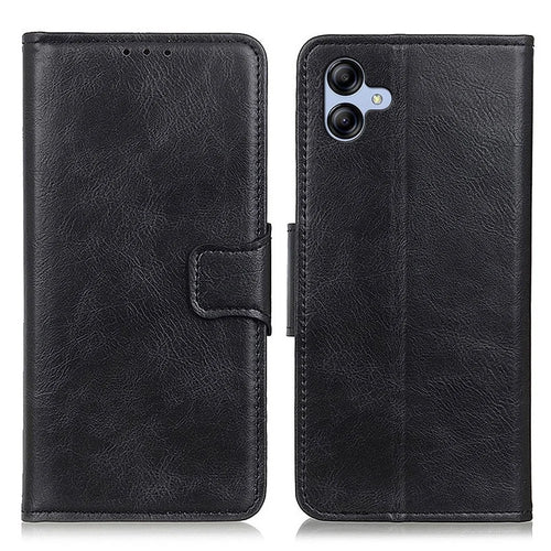 For Samsung Galaxy A05 4G Case PU Leather Shell Crazy Horse Texture Phone Cover - Black - 1