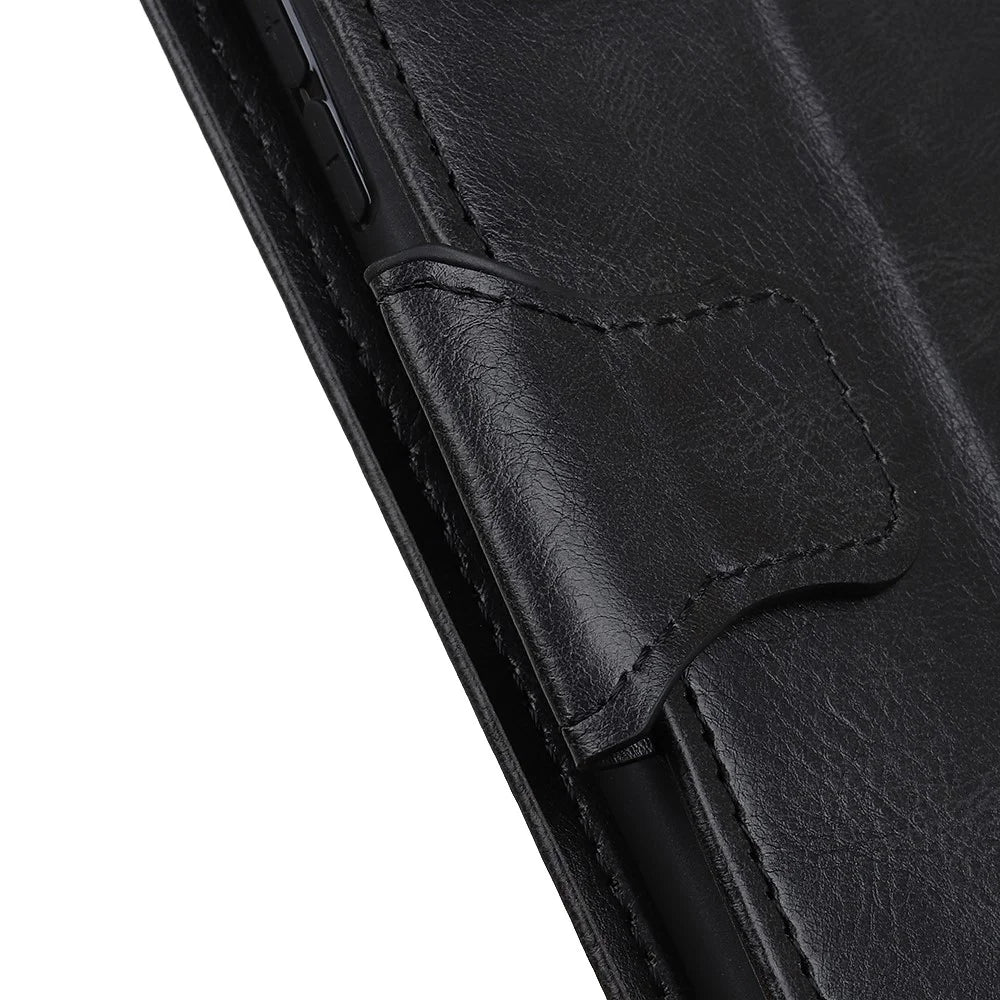 For Samsung Galaxy A05 4G Case PU Leather Shell Crazy Horse Texture Phone Cover - Black - 5