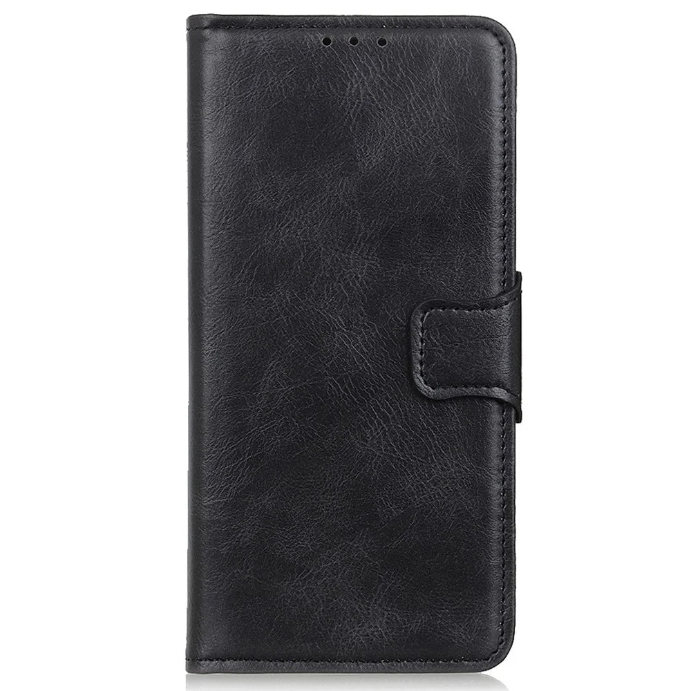 For Samsung Galaxy A05 4G Case PU Leather Shell Crazy Horse Texture Phone Cover - Black - 7