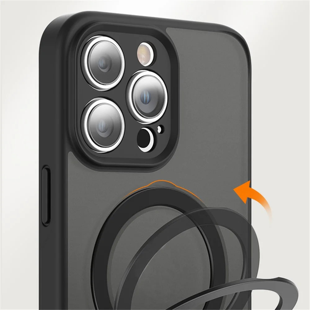For iPhone 15 Pro Max Kickstand Phone Case Anti-Scratch TPU+Acrylic Magnetic Cover - Translucent Black - 2