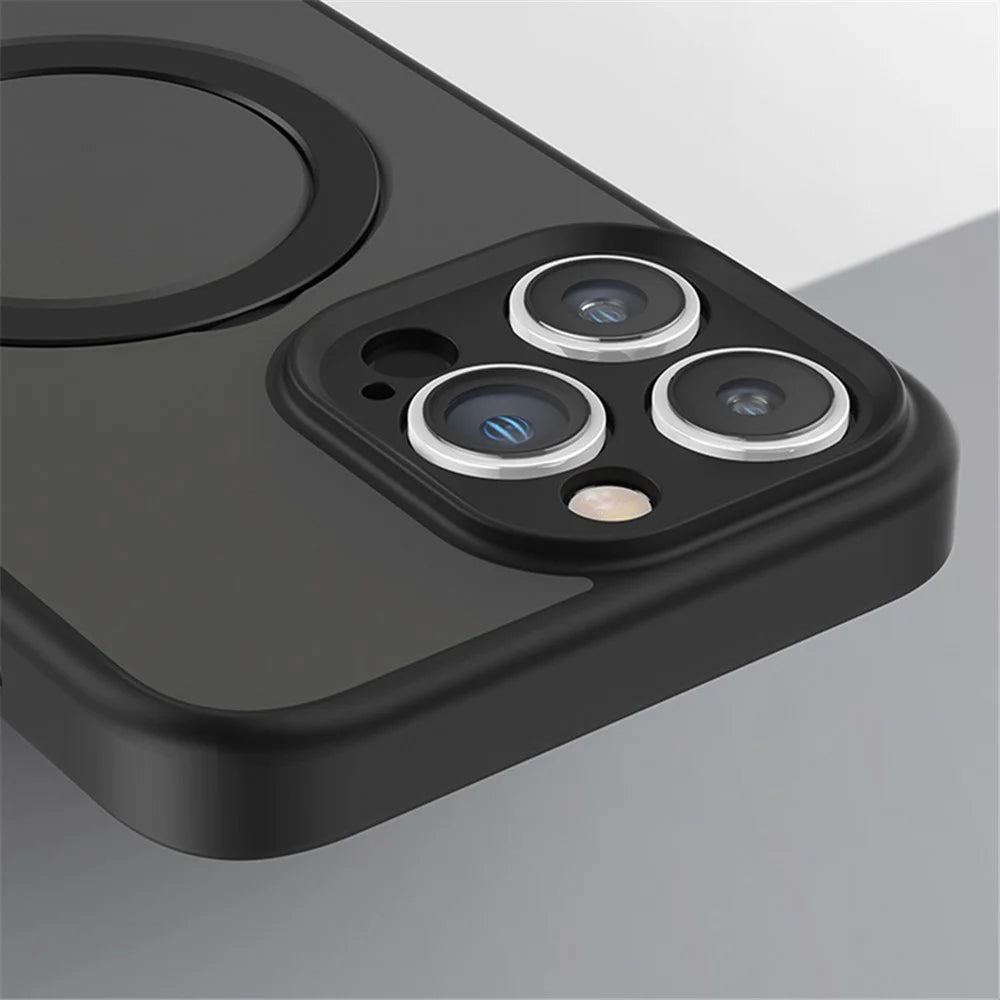 For iPhone 15 Pro Max Kickstand Phone Case Anti-Scratch TPU+Acrylic Magnetic Cover - Translucent Black - 3