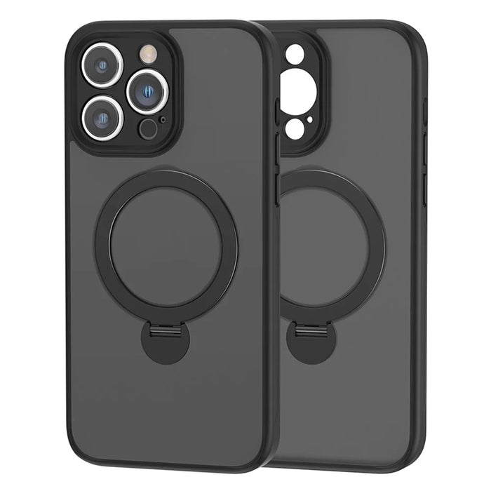 For iPhone 15 Pro Phone Case TPU+Acrylic Kickstand Drop Protection Cover - Translucent Black - 1