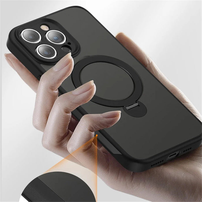 For iPhone 15 Pro Phone Case TPU+Acrylic Kickstand Drop Protection Cover - Translucent Black - 4