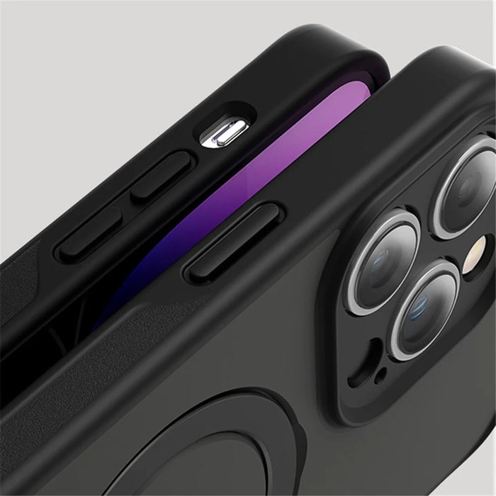 For iPhone 15 Pro Phone Case TPU+Acrylic Kickstand Drop Protection Cover - Translucent Black - 6