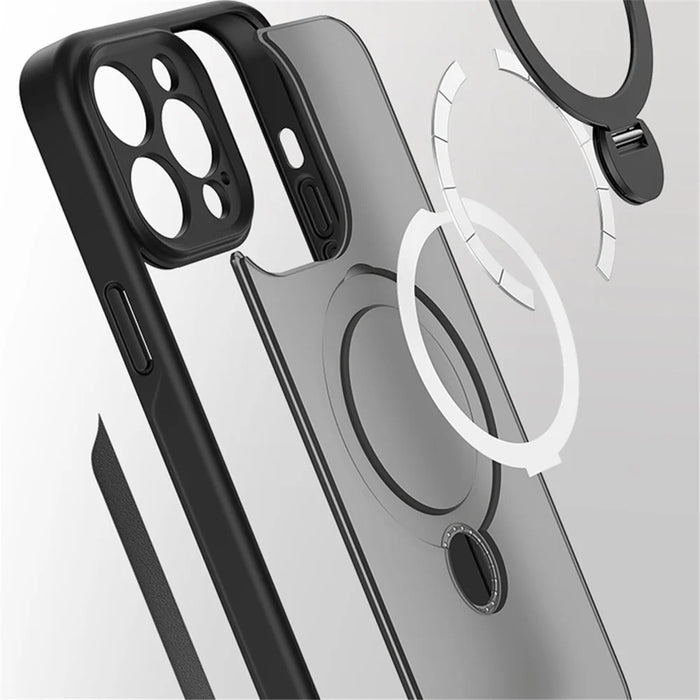 For iPhone 15 Pro Phone Case TPU+Acrylic Kickstand Drop Protection Cover - Translucent Black - 7