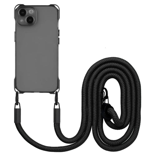 For iPhone 14 Plus Case Shockproof TPU Cell Phone Cover Shell with Hanging Rope - Black - 1