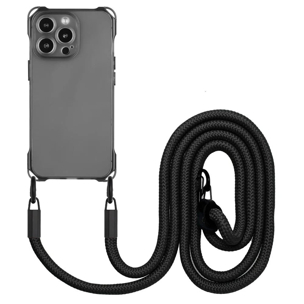 For iPhone 14 Pro Max Case Flexible TPU Cell Phone Cover with Hanging Rope - Black - 1