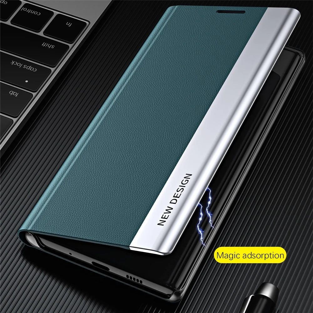 For Samsung Galaxy M34 5G / F34 5G Case PU Leather Electroplating Stand Cover - Green - 3