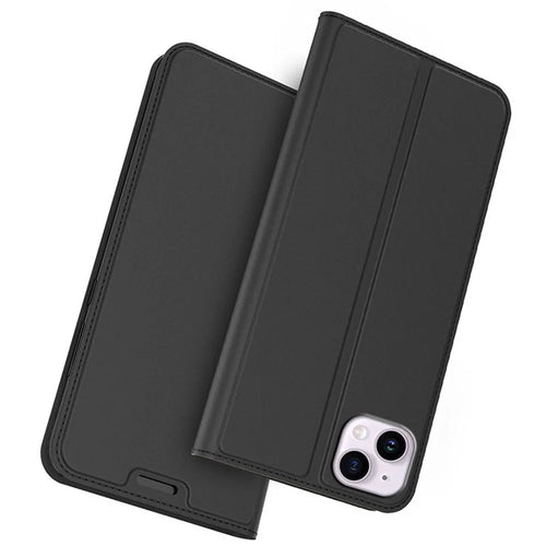For iPhone 15 Case Magnetic Card Holder PU Leather Cell Phone Cover - Black - 1