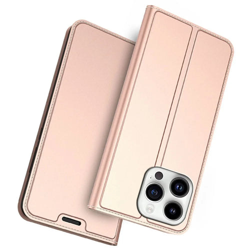For iPhone 15 Pro Case PU Leather Phone Shell Card Holder Phone Cover - Rose Gold - 1