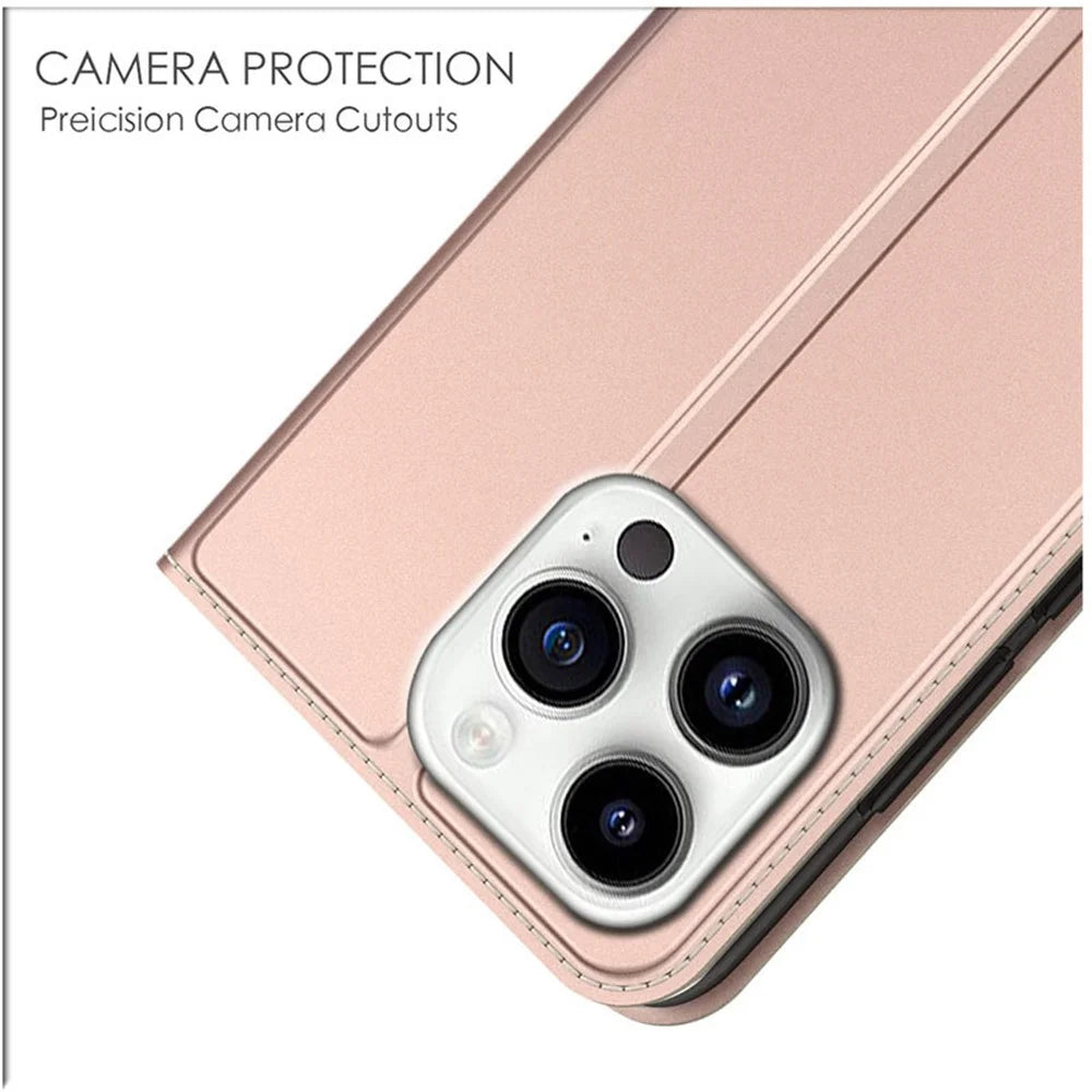 For iPhone 15 Pro Case PU Leather Phone Shell Card Holder Phone Cover - Rose Gold - 4