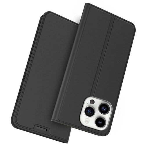 For iPhone 15 Pro Max Case Stand Design PU Leather Card Holder Mobile Phone Cover - Black - 1
