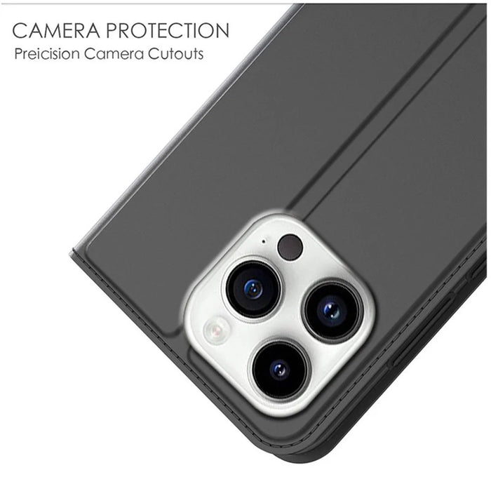 For iPhone 15 Pro Max Case Stand Design PU Leather Card Holder Mobile Phone Cover - Black - 4