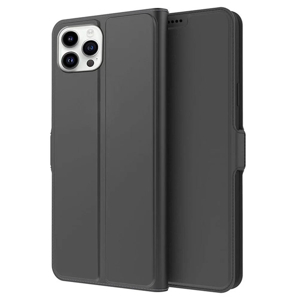 For iPhone 15 Pro Max Leather Cover Side Magnetic Clasp Card Slot Phone Case - Black - 1
