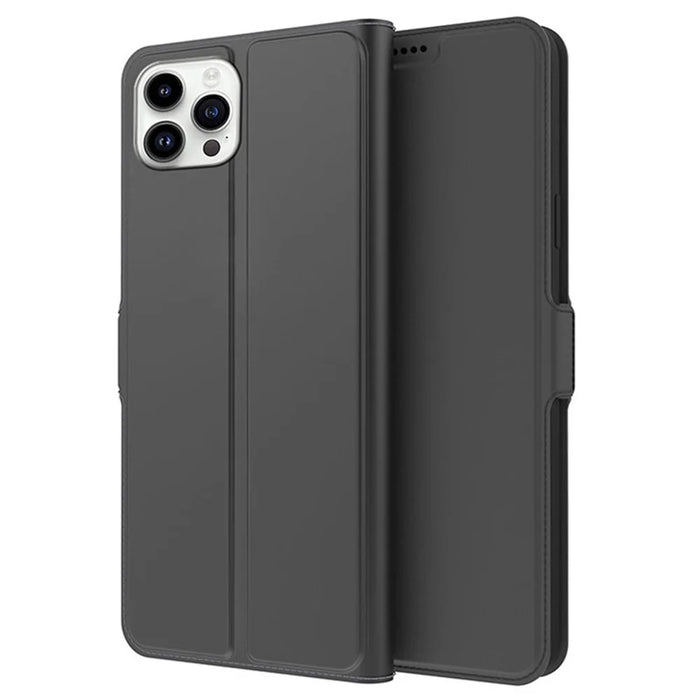 For iPhone 15 Pro Max Leather Cover Side Magnetic Clasp Card Slot Phone Case - Black - 1