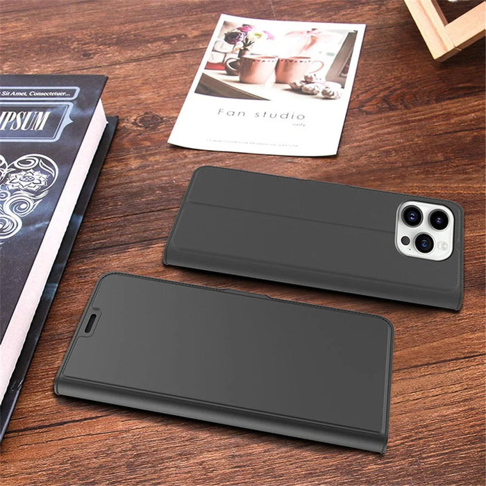 For iPhone 15 Pro Max Leather Cover Side Magnetic Clasp Card Slot Phone Case - Black - 7