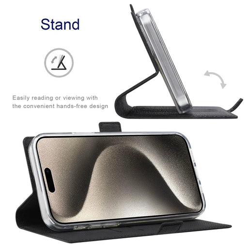 VILI K Series for iPhone 15 Pro Case PU Leather Wallet Stand Phone Cover - Black - 2