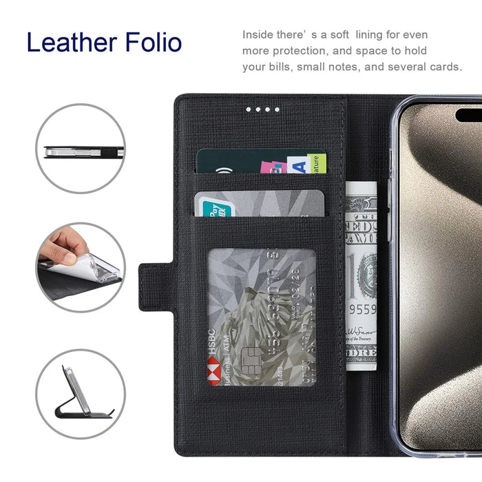 VILI K Series for iPhone 15 Plus Case Folio Flip PU Leather Phone Cover - Black - 3